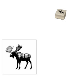 Winter Forest Woodland Moose  Rubber Stamp