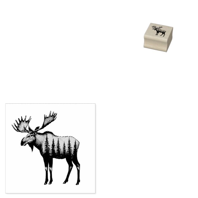 Winter Forest Woodland Moose  Rubber Stamp (Stamped)
