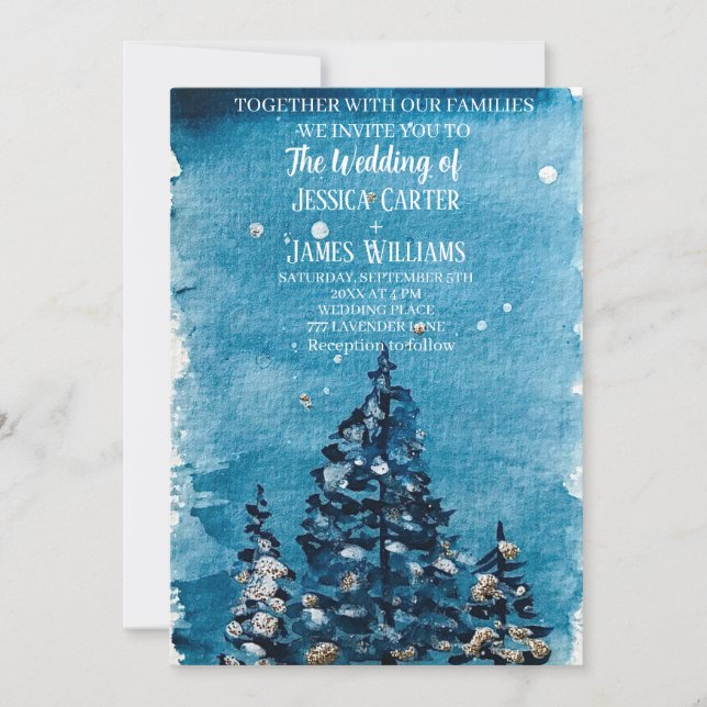 Winter Forest Woodland Pine Trees Wedding Invitation (Front)