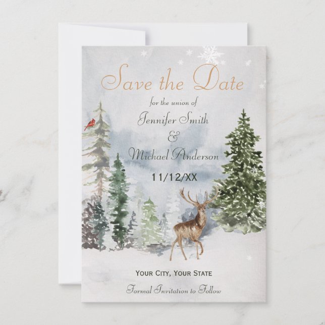 Winter Forest Woodland Save the Date (Front)