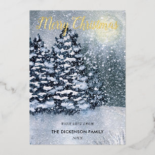 Winter ForestSnow Covered Pine Trees Foil Holiday Card