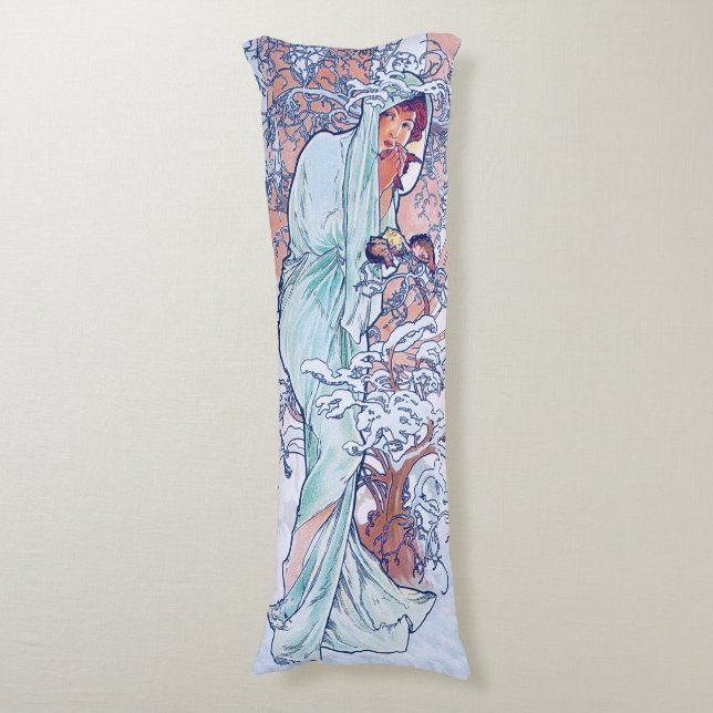 Winter (Four Seasons), Alphonse Mucha Body Pillow (Front Vertical)