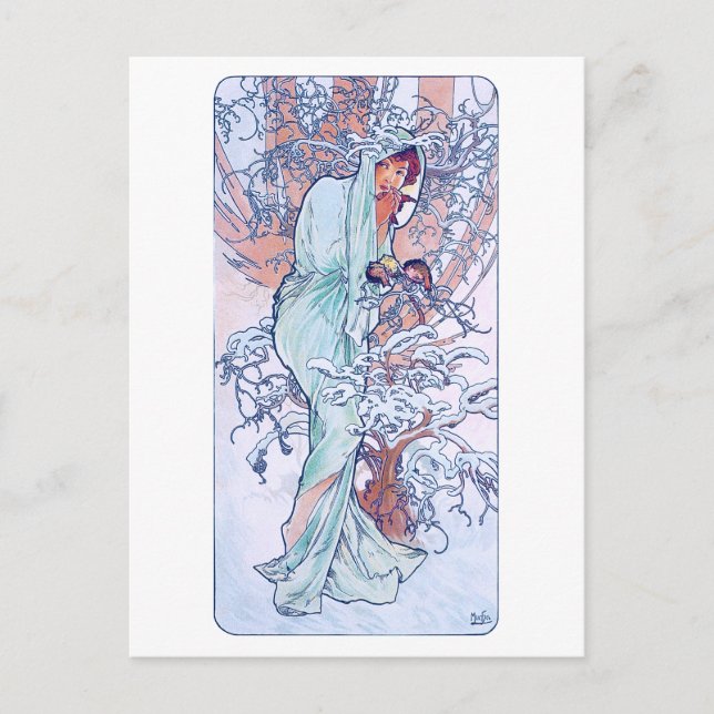 Winter (Four Seasons), Alphonse Mucha Postcard (Front)