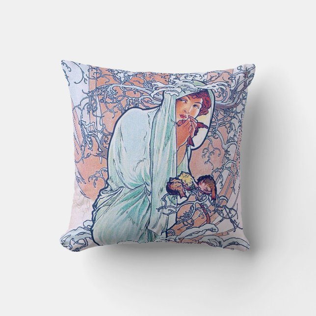 Winter (Four Seasons), Alphonse Mucha Throw Pillow (Front)