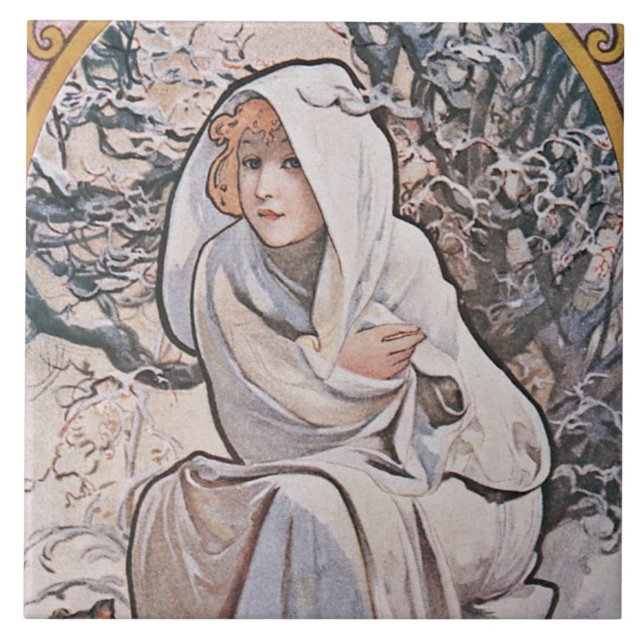 Winter (Four Seasons), Mucha Ceramic Tile (Front)