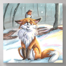 Winter Fox and a Bird