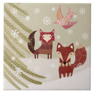 Winter Fox and Dove Ceramic Kitchen Tile