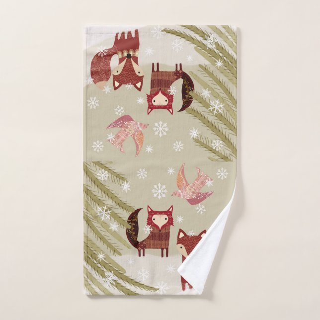 Winter Fox and Dove Hand Towel (Hand Towel)