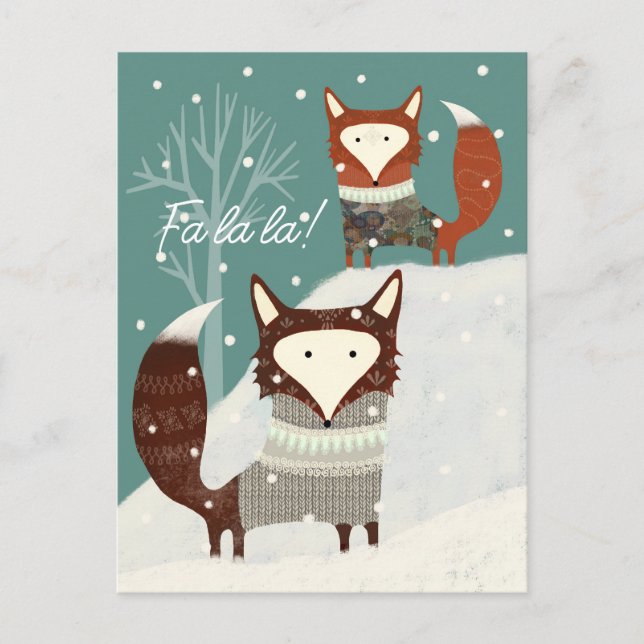 Winter Fox and Fa La La Holiday Postcard (Front)