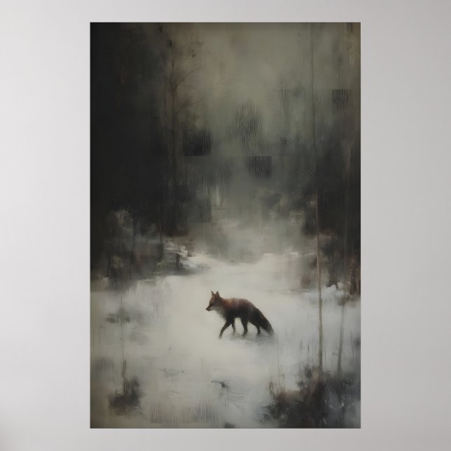 Winter Fox Art Printable Moody Woodland Animal Poster (Front)