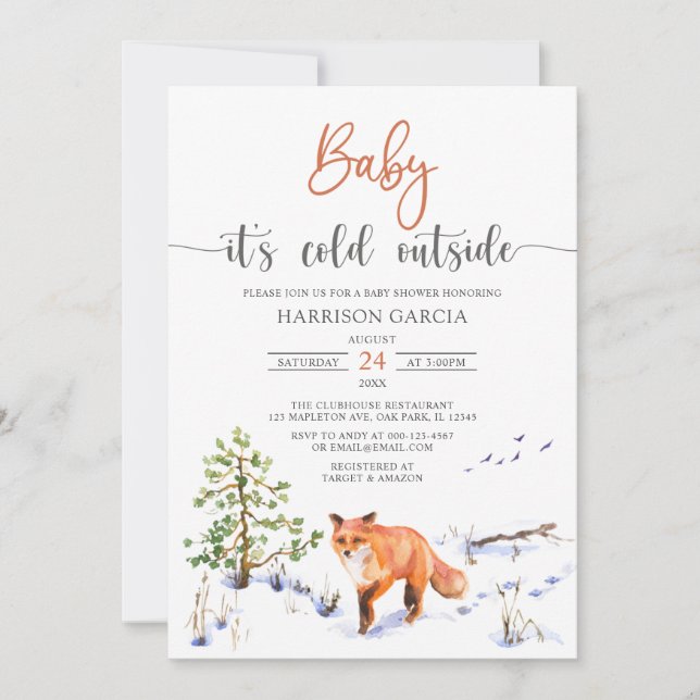 Winter Fox Baby It's Cold Outside Baby Shower Invitation (Front)