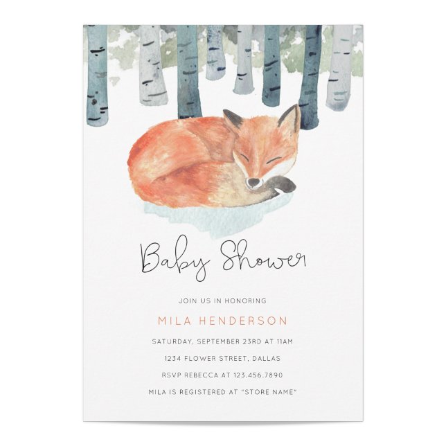 Winter Fox Baby Shower Invitation