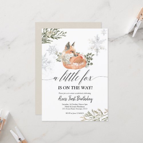 Winter Fox Baby Shower invitation