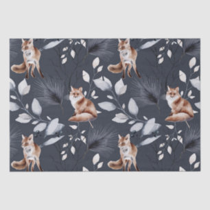 Winter Fox Botanical Watercolor Tissue Paper