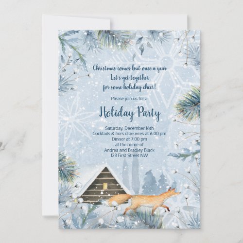 Winter Fox Cabin Snow Christmas Party Invitation