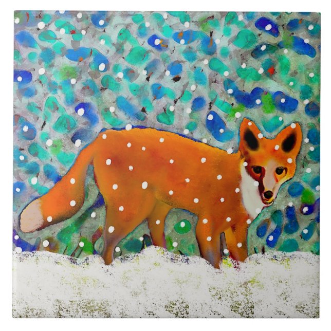 Winter Fox Ceramic Kitchen Tile (Front)