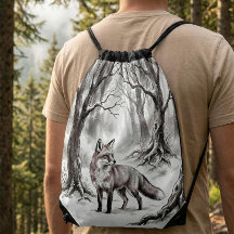 Winter Fox Gift - Wilderness Drawstring Backpack