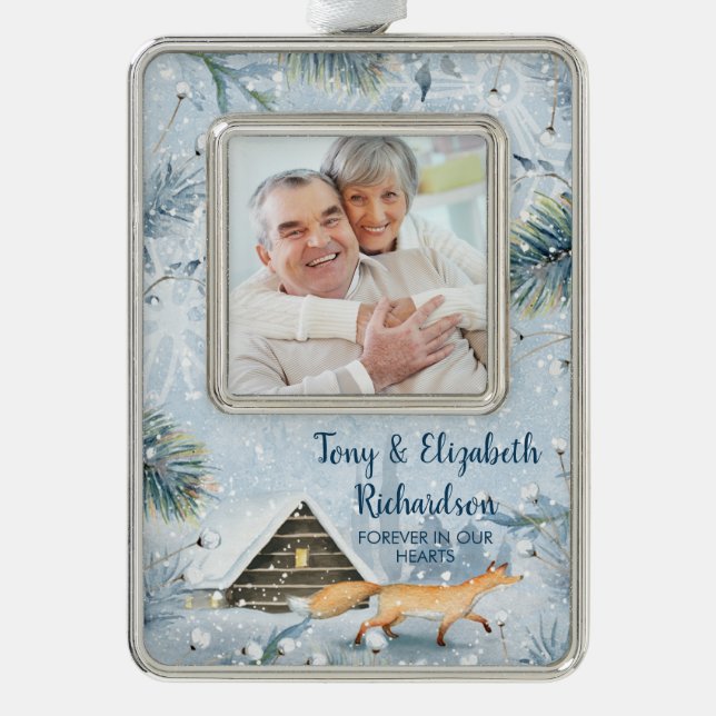 Winter Fox Grandparents Memorial Photo Christmas Ornament (Front)