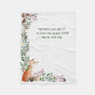 Winter Fox Holiday Foliage Frame Christmas  Fleece Blanket