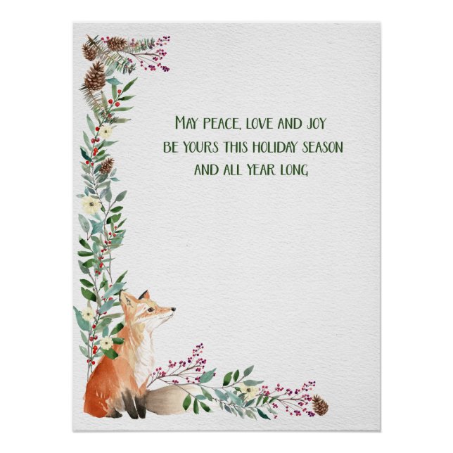 Winter Fox Holiday Foliage Frame Christmas Poster (Front)