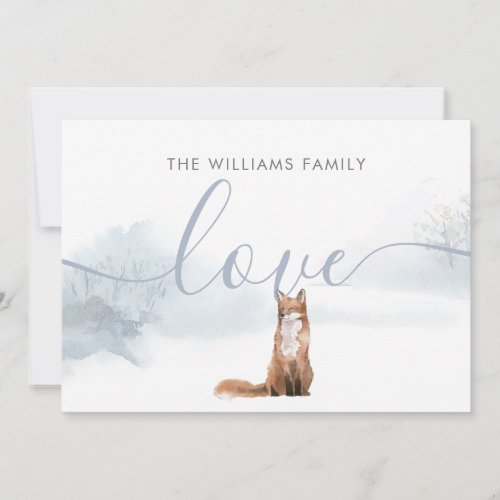 Winter Fox Holidays Family Name Simple Elegant Holiday Card