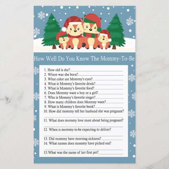 Winter fox how well do you know baby shower (Front)