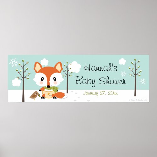 WINTER FOX IN DIAPERS BABY SHOWER BANNER POSTER