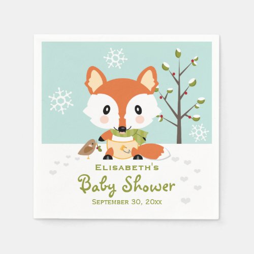 Winter Fox in Diapers Baby Shower Paper Napkins