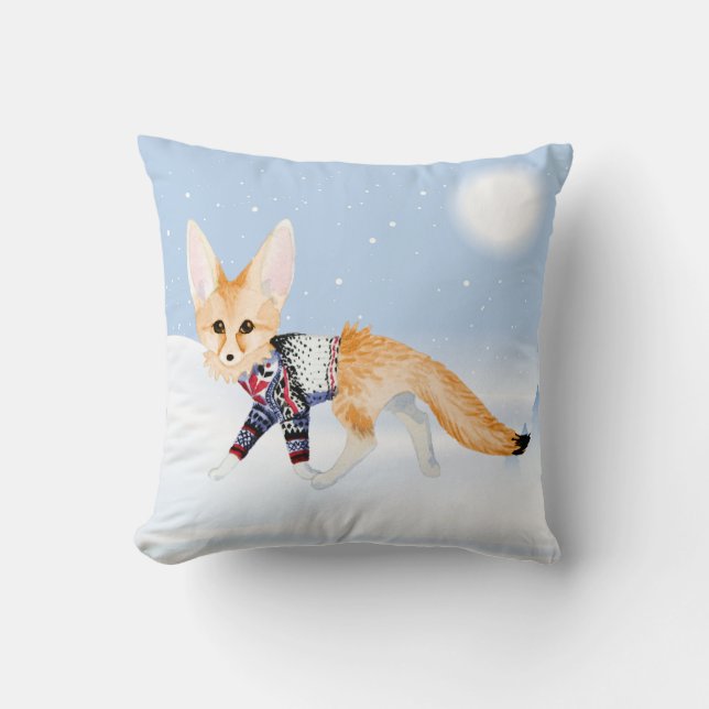 Winter Fox in knit sweater  Throw Pillow (Front)