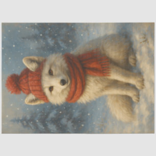 Winter Fox in Red Scarf Whimsical Christmas Tissue Paper