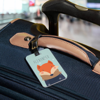 Winter Fox Personalized Bag Tag | Mint by RedwoodAndVine at Zazzle