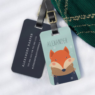 Winter Fox Personalized Bag Tag   Mint