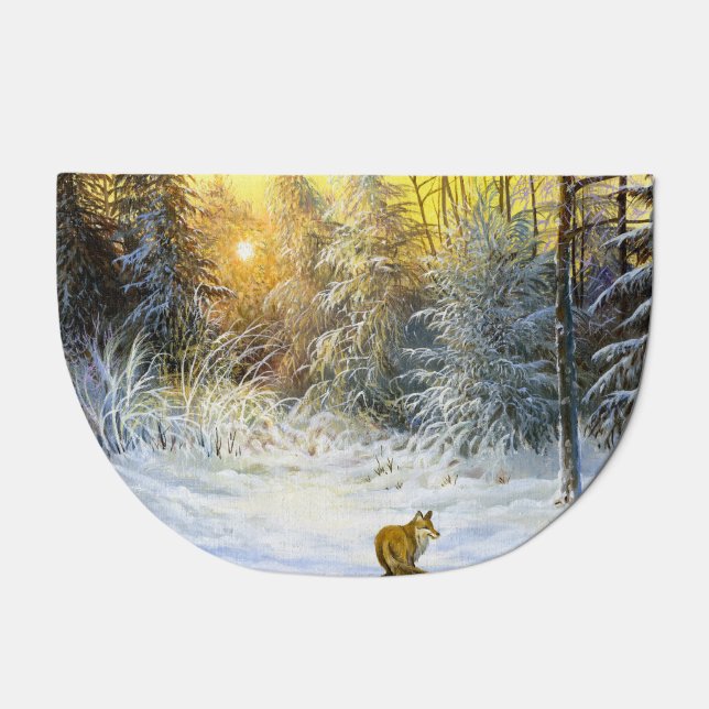 Winter Fox Sunset Landscape. Doormat (Front)