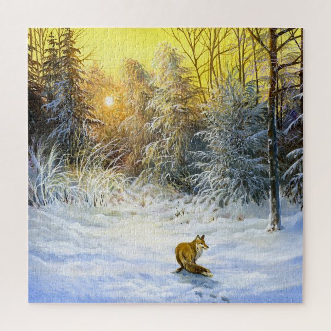 Winter Fox Sunset Landscape. Jigsaw Puzzle (Vertical)