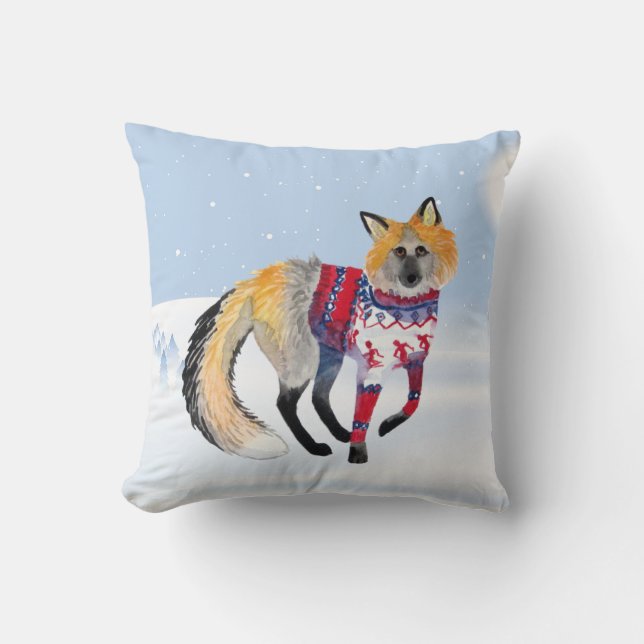 Winter Fox Throw Pillow (Front)