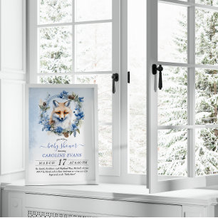 Winter Fox Watercolor Baby Shower  Invitation