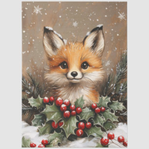 Winter Fox with Holly and Snowy Pine Tissue Paper