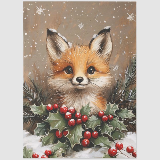 Winter Fox with Holly and Snowy Pine Tissue Paper (Front)