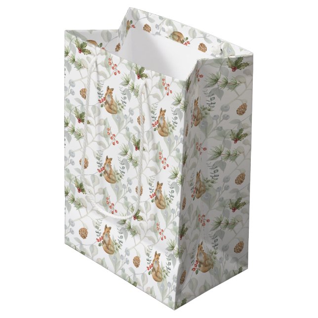 Winter Fox Woodland Forest Cute Medium Gift Bag (Front Angled)