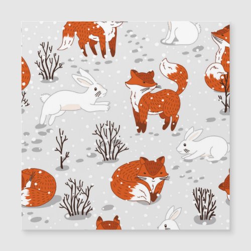 Winter Foxes Bunny Seamless Pattern