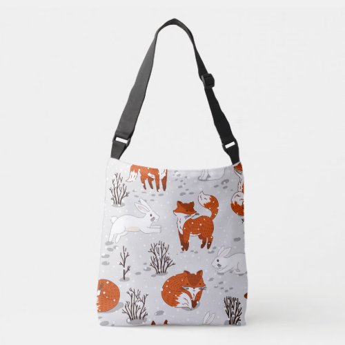 Winter Foxes Bunny Seamless Pattern Crossbody Bag