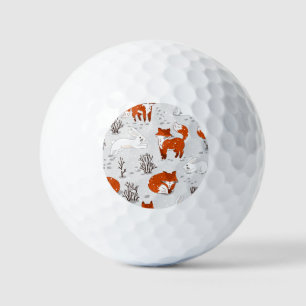Winter Foxes Bunny Seamless Pattern Golf Balls