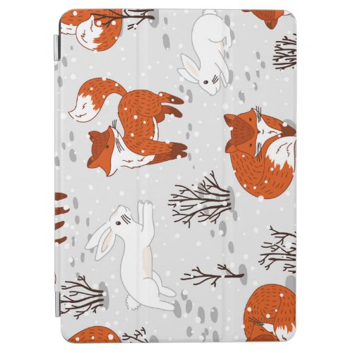 Winter Foxes Bunny Seamless Pattern iPad Air Cover