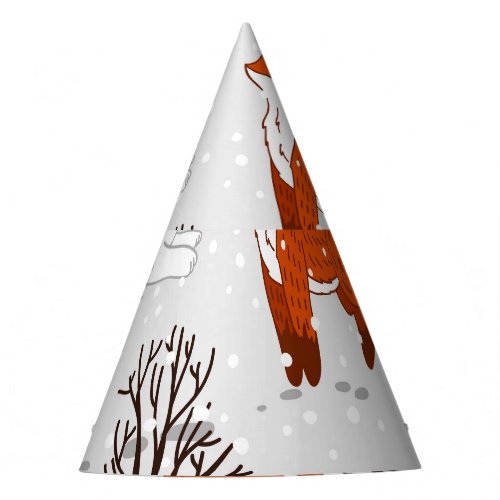 Winter Foxes Bunny Seamless Pattern Party Hat