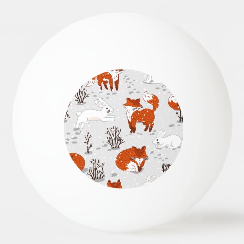 Winter Foxes Bunny Seamless Pattern Ping Pong Ball