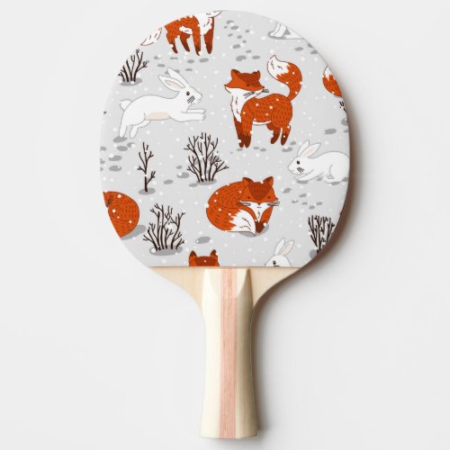 Winter Foxes Bunny Seamless Pattern Ping Pong Paddle