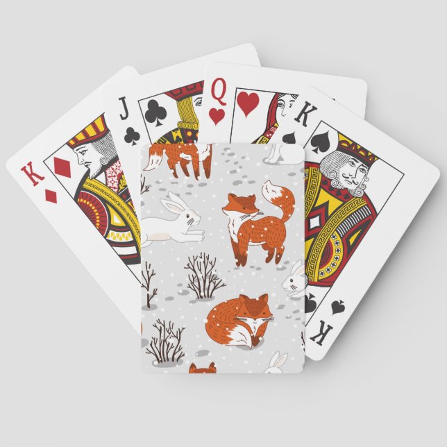 Winter Foxes Bunny Seamless Pattern Poker Cards (Back)