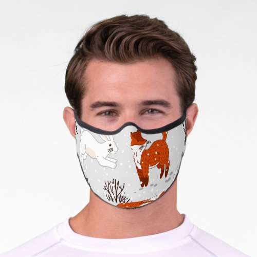 Winter Foxes Bunny Seamless Pattern Premium Face Mask