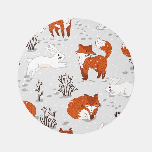 Winter Foxes Bunny Seamless Pattern Rug