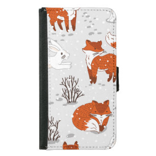 Winter Foxes Bunny Seamless Pattern Samsung Galaxy S5 Wallet Case